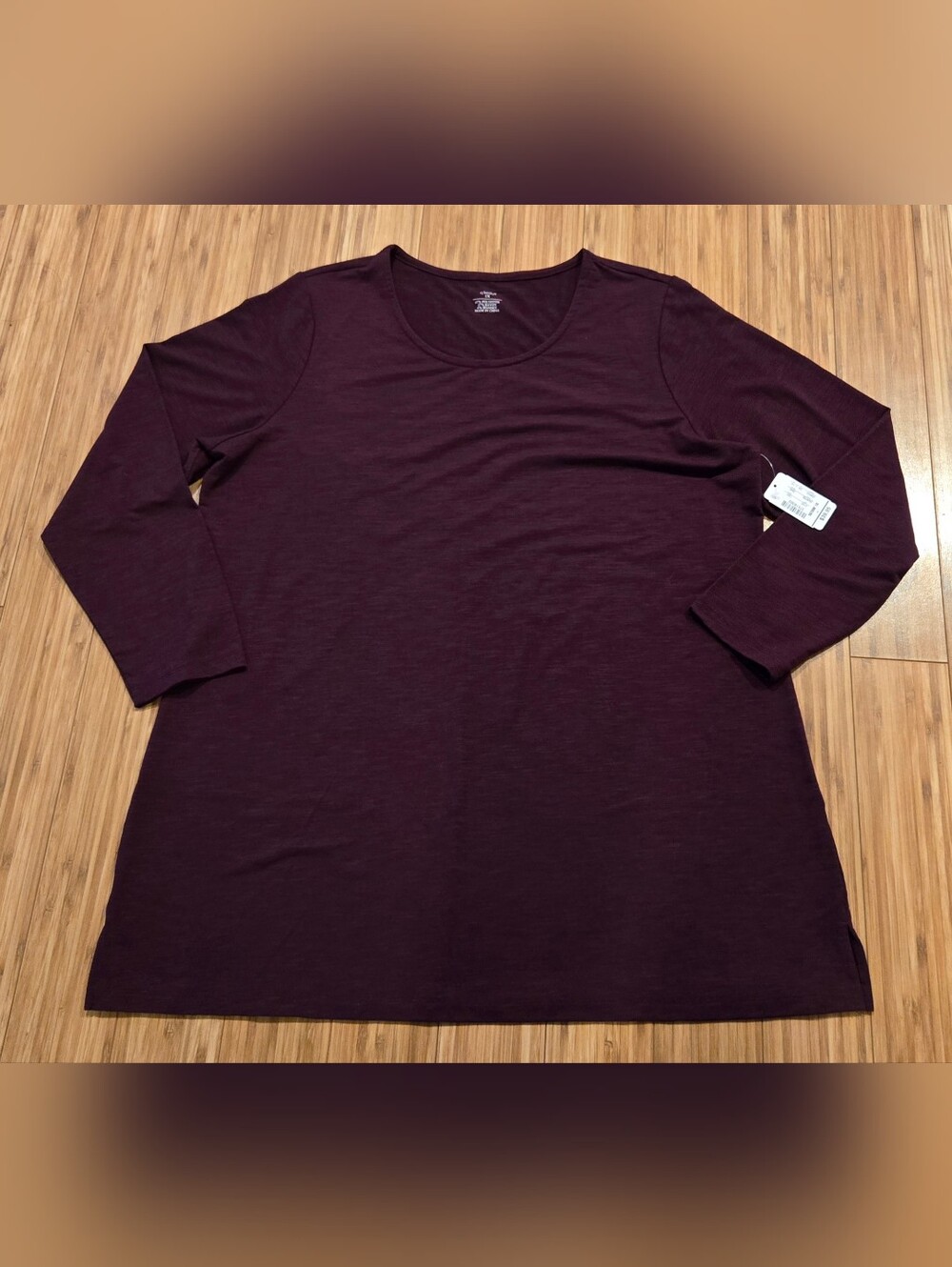 NWT CJ Banks Long Sleeve Crewneck Tee - Wine